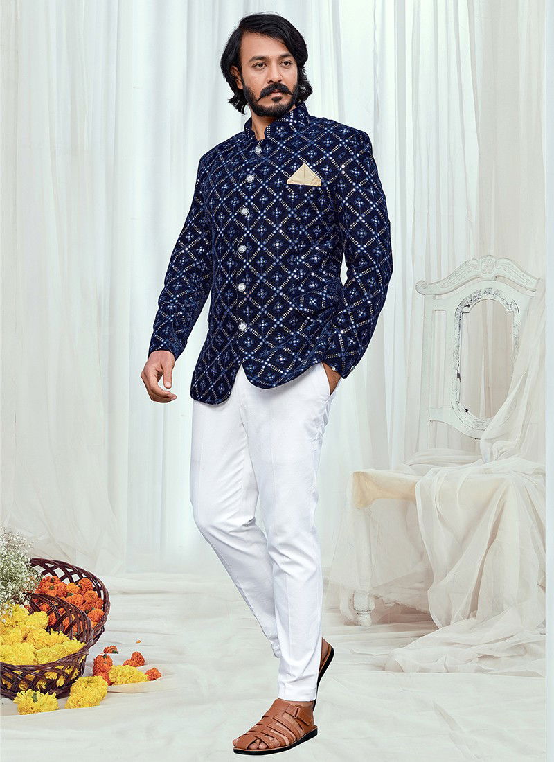 Navy Blue Colour Outluk Vol 88 New Latest Designer party Wear Velvet Jodhpuri Suit Collection 88005